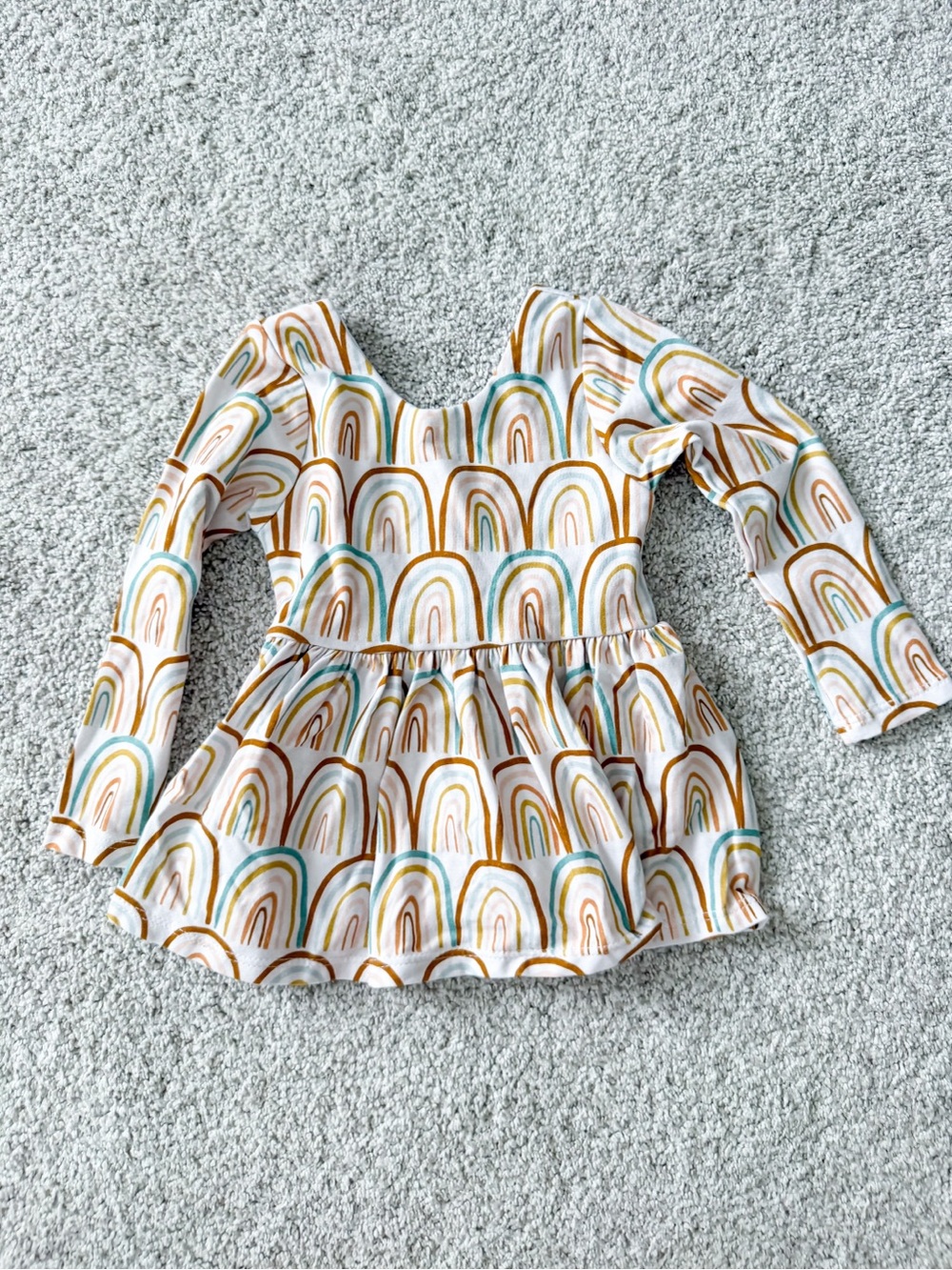 Girls Long Sleeve Rainbow Print Tunic Top - White/Tan/Blue